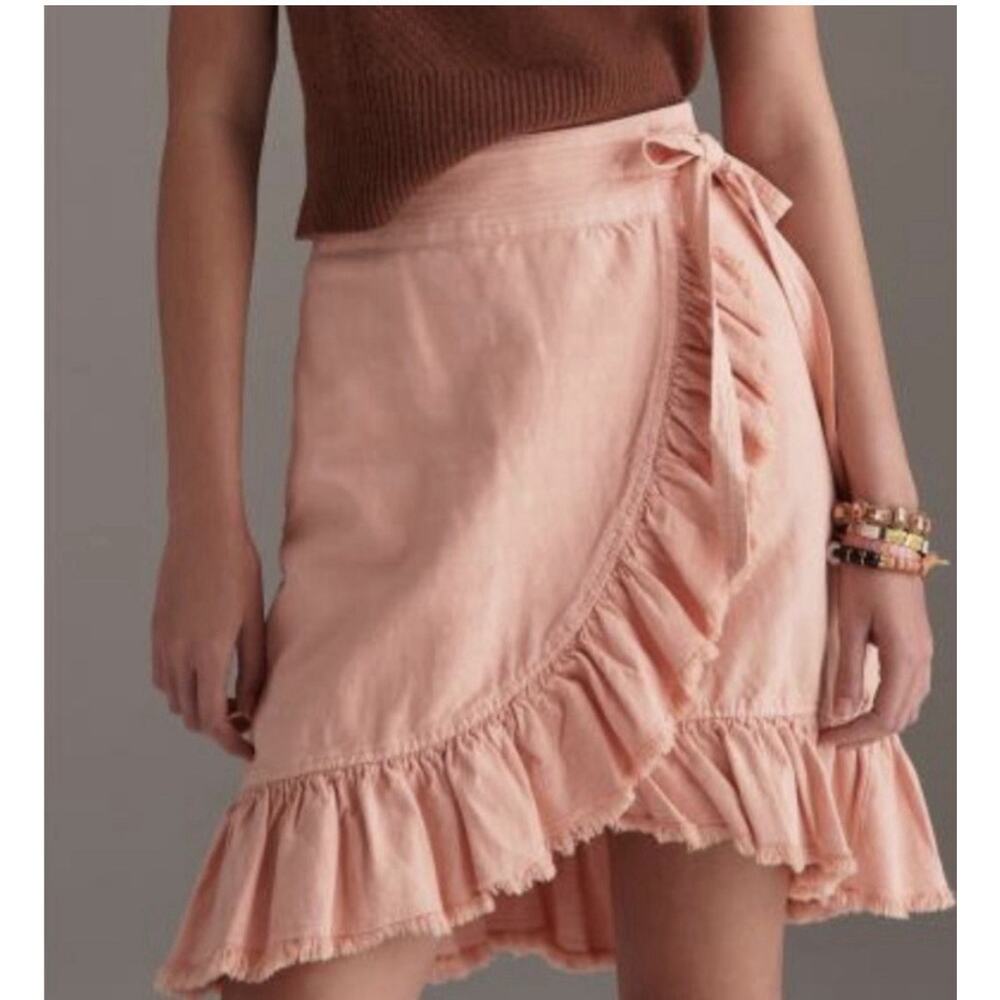NEW Anthropologie Pilcro Nettie Skirt Women’s XS‎ Wrap Frayed Ruffle Mini Orange